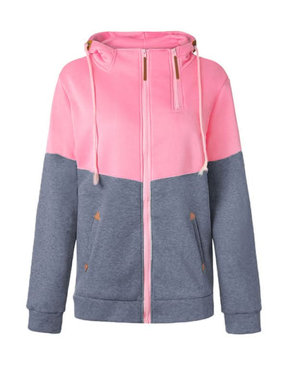 Chic double zipper color block hoodie