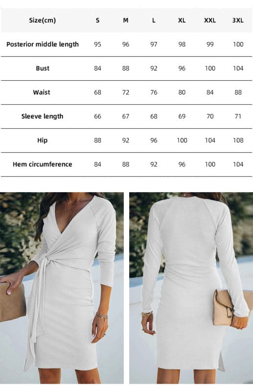 Chic v-neck ribbed dress for ladies