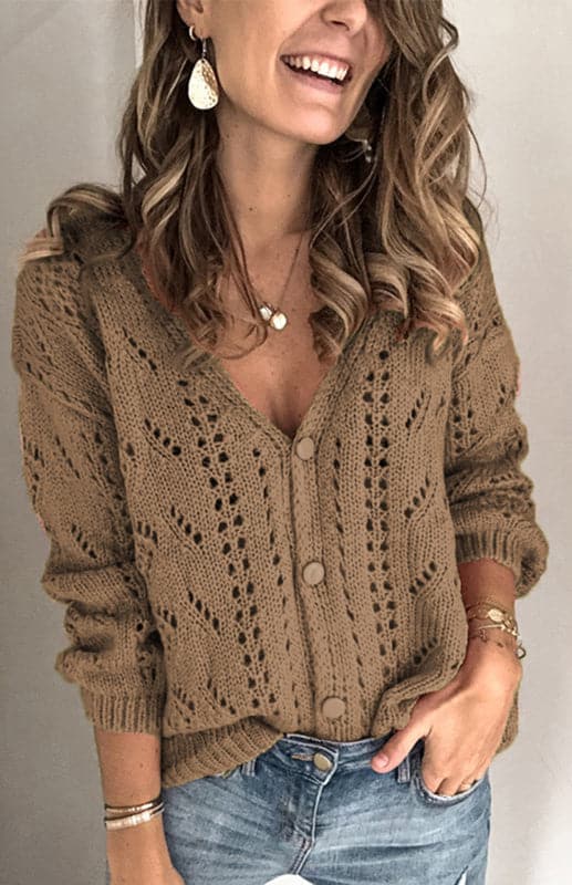 Ladies V-neck knit cardigan