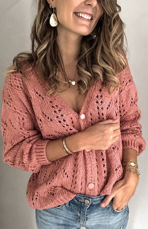 Ladies V-neck knit cardigan