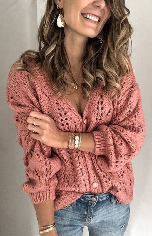 Ladies V-neck knit cardigan