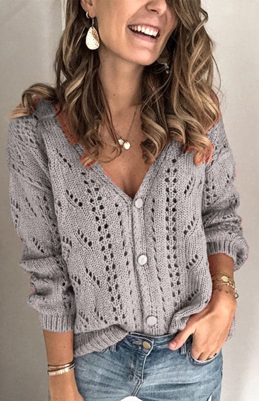 Ladies V-neck knit cardigan