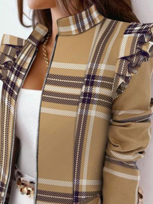 Autumn Winter Long Sleeve Printed Suit Coat for Women