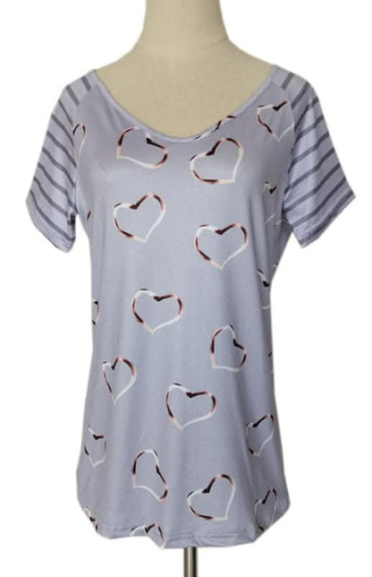 Heart Print Round Neck Short Sleeve Top.
