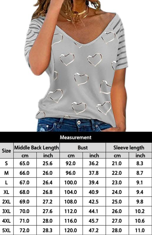Heart Print Round Neck Short Sleeve Top.