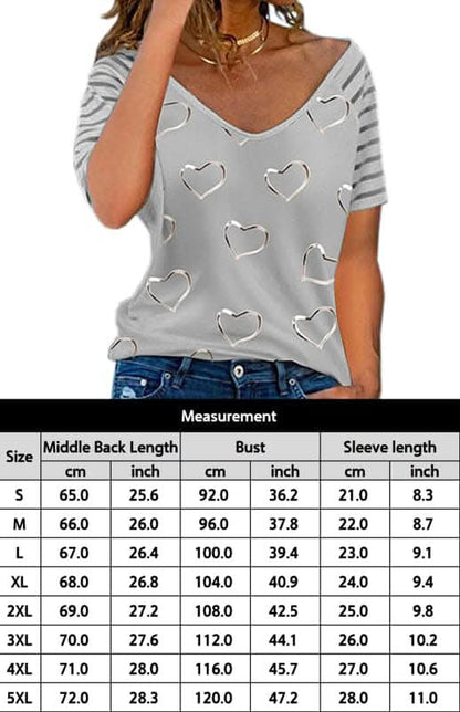 Heart Print Round Neck Short Sleeve Top.
