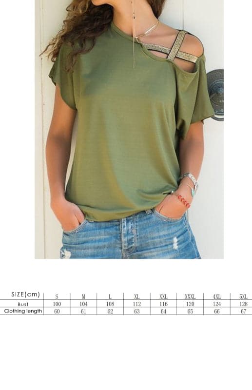 Casual Oblique Shoulder Crossed Irregular Short Sleeve T-Shirt.