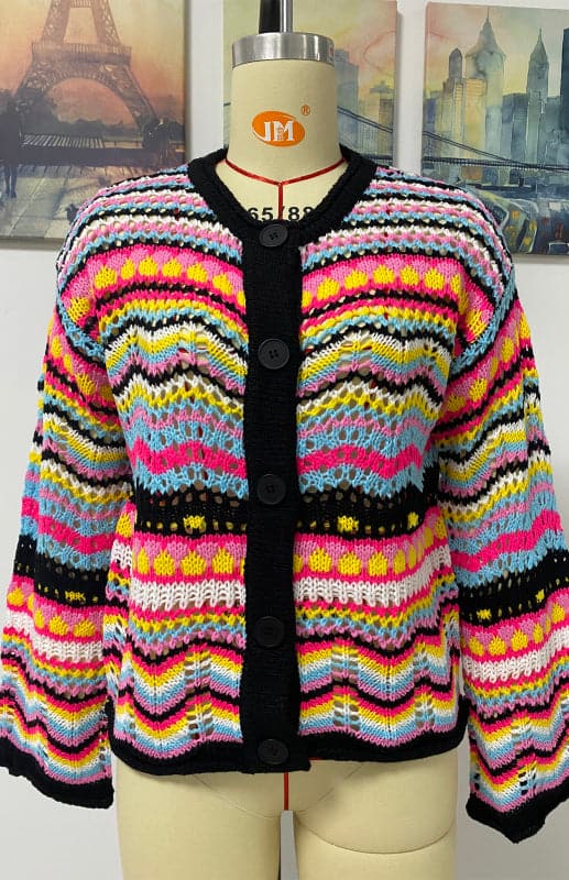 Vibrant rainbow knit cardigan