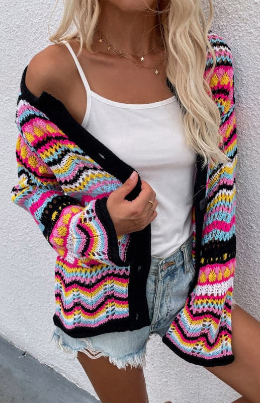 Vibrant rainbow knit cardigan