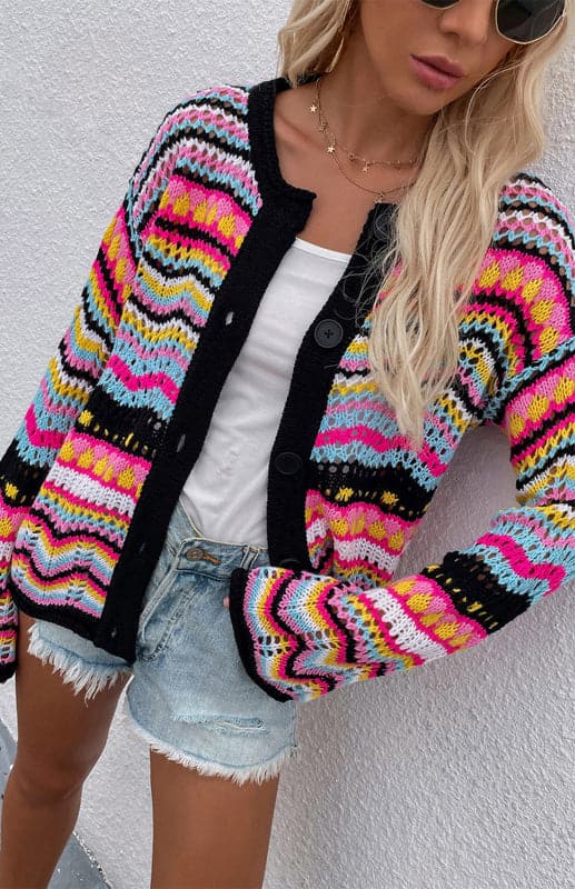 Vibrant rainbow knit cardigan