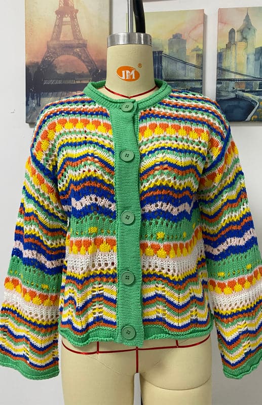 Vibrant rainbow knit cardigan