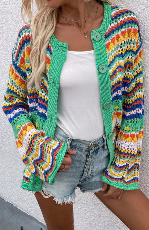 Vibrant rainbow knit cardigan