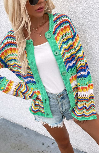 Vibrant rainbow knit cardigan