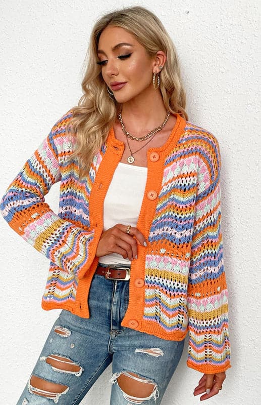 Vibrant rainbow knit cardigan