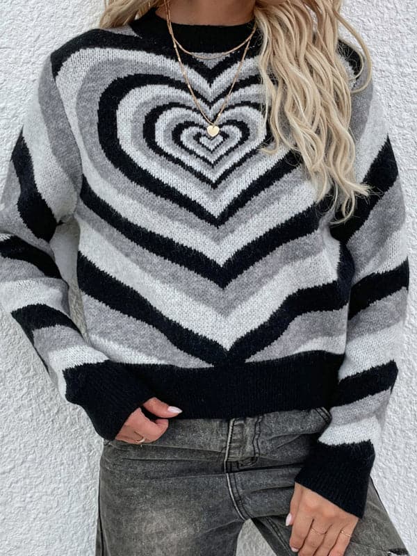 Women'S Round Neck Love Pullover Sweater.