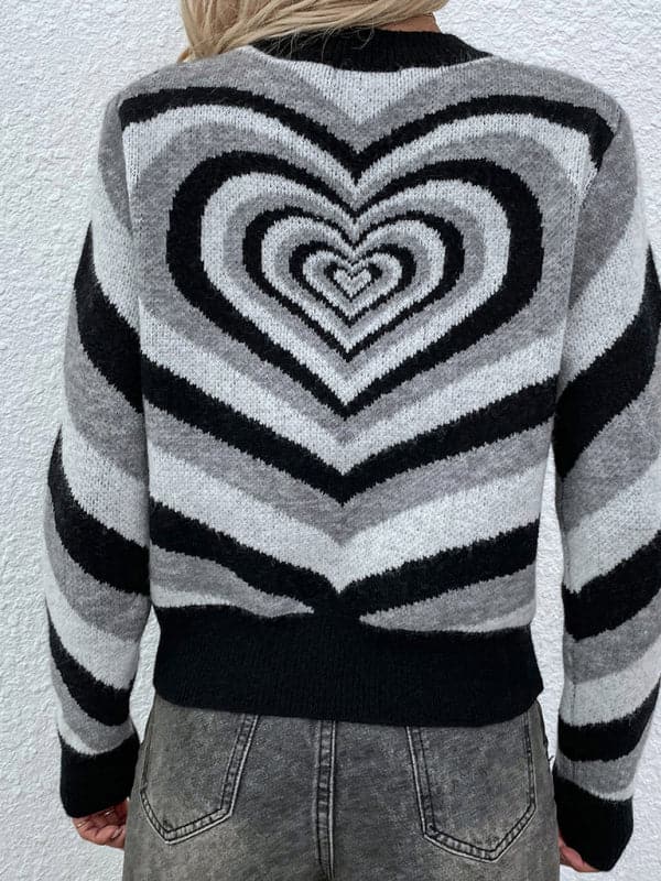 Women'S Round Neck Love Pullover Sweater.