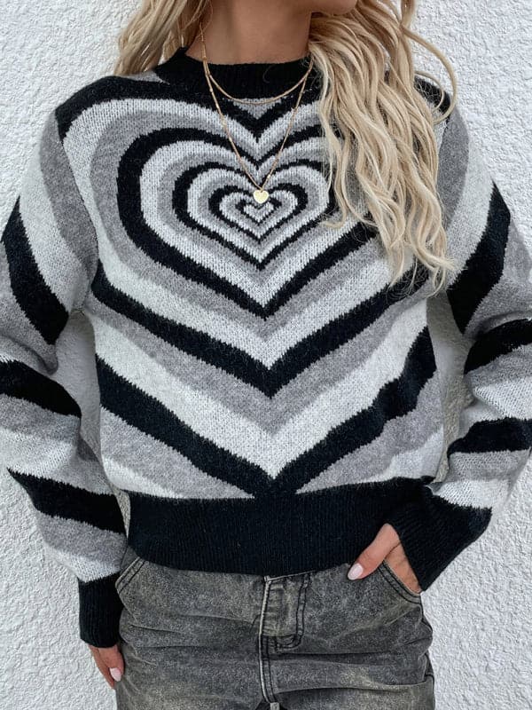 Women'S Round Neck Love Pullover Sweater.