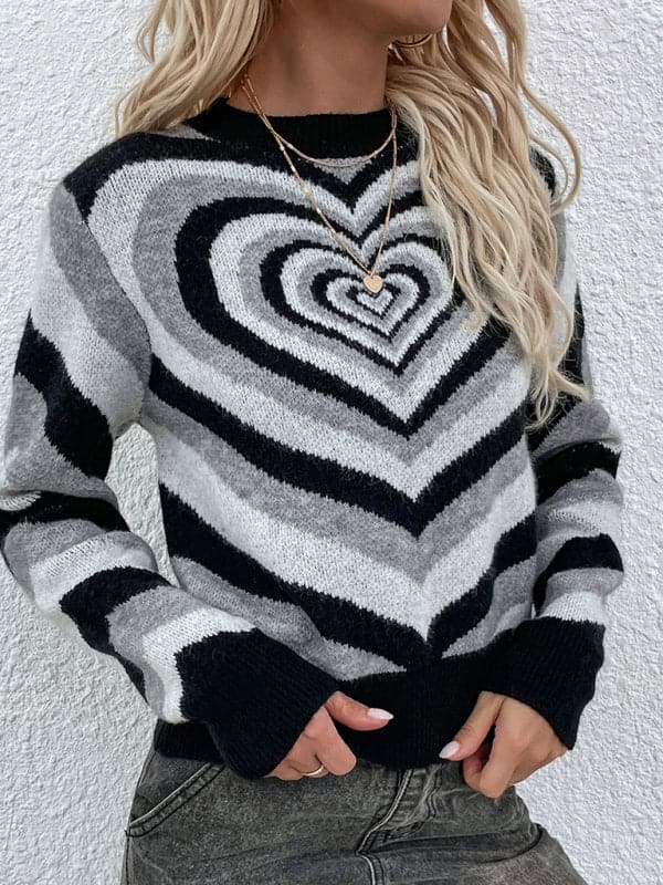 Women'S Round Neck Love Pullover Sweater.