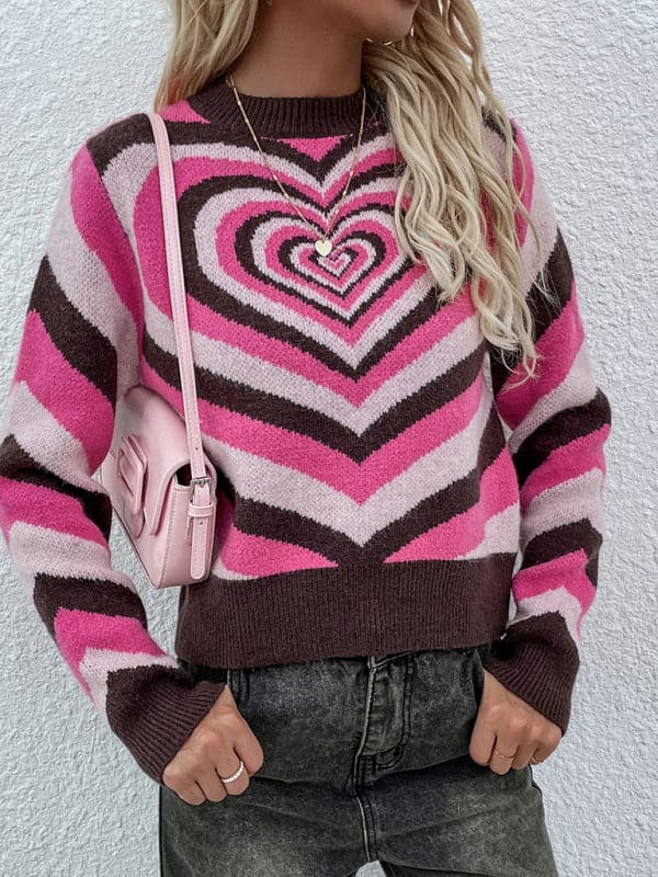 Women'S Round Neck Love Pullover Sweater.