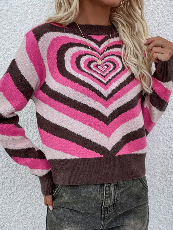 Women'S Round Neck Love Pullover Sweater.