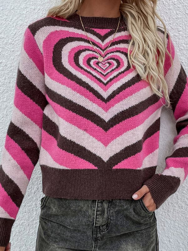 Women'S Round Neck Love Pullover Sweater.