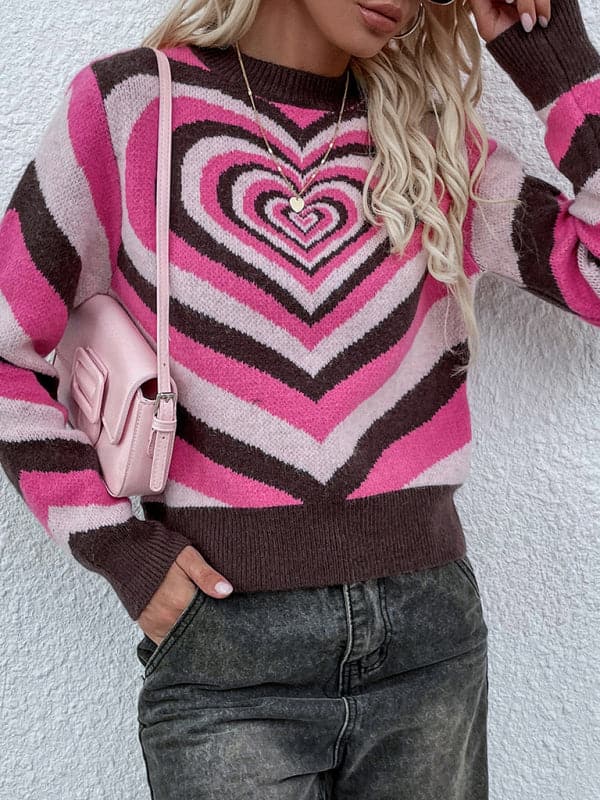 Women'S Round Neck Love Pullover Sweater.