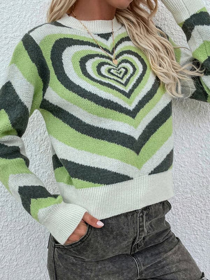 Women'S Round Neck Love Pullover Sweater.