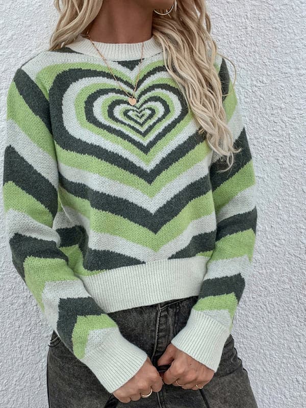 Women'S Round Neck Love Pullover Sweater.