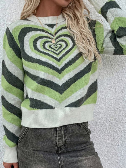 Women'S Round Neck Love Pullover Sweater.