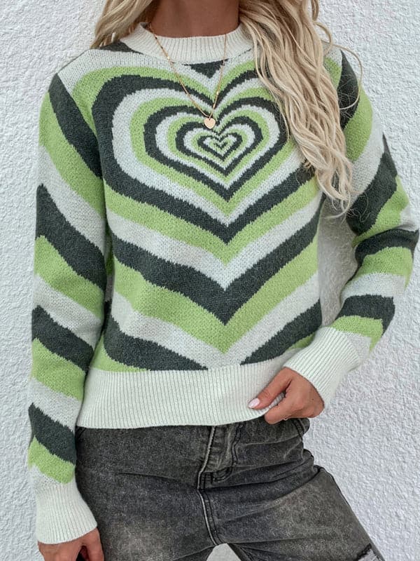 Women'S Round Neck Love Pullover Sweater.