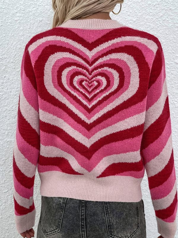 Women'S Round Neck Love Pullover Sweater.