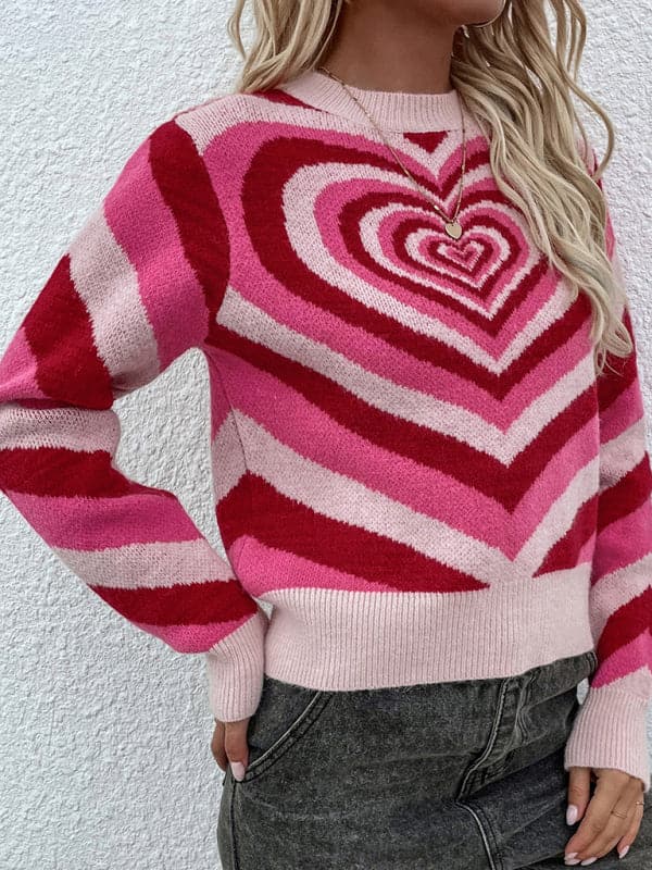 Women'S Round Neck Love Pullover Sweater.