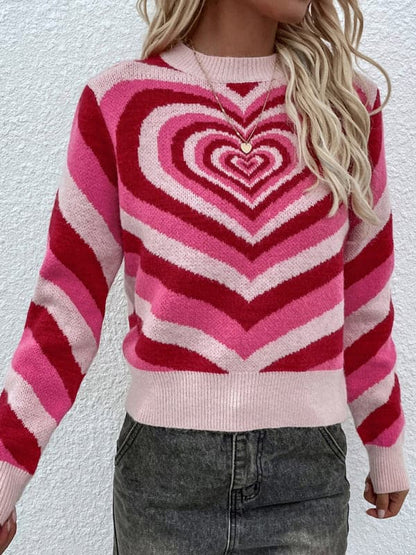 Women'S Round Neck Love Pullover Sweater.