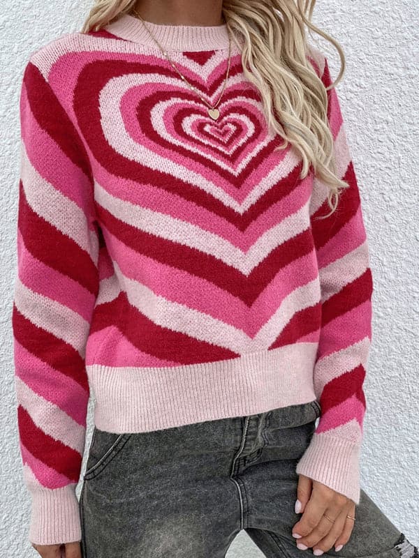 Women'S Round Neck Love Pullover Sweater.