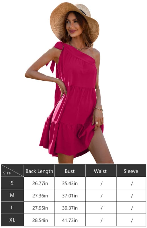 Women's Diagonal Neck Solid Color Ruffle Dress.