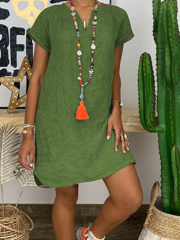 Vibrant Green V-Neck Dress for Effortless Summer Style - Love Salve 