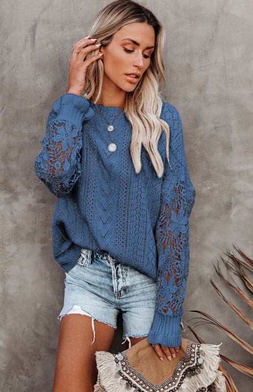 Women's Long Sleeve Cutout Petal Sleeve Sweater.