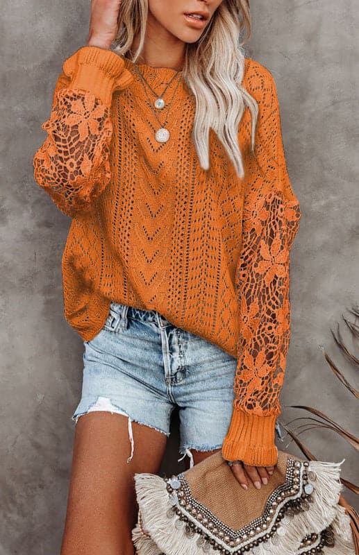 Women's Long Sleeve Cutout Petal Sleeve Sweater.