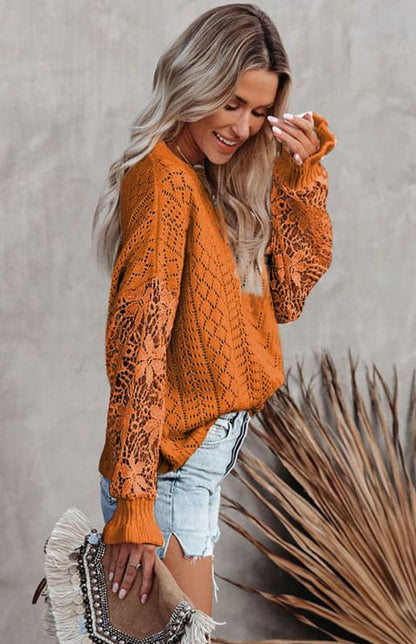 Women's Long Sleeve Cutout Petal Sleeve Sweater.