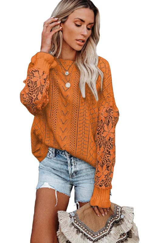 Women's Long Sleeve Cutout Petal Sleeve Sweater.