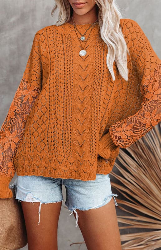 Women's Long Sleeve Cutout Petal Sleeve Sweater.