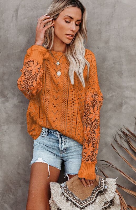 Women's Long Sleeve Cutout Petal Sleeve Sweater.