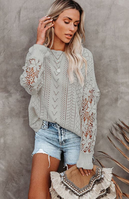 Women's Long Sleeve Cutout Petal Sleeve Sweater.