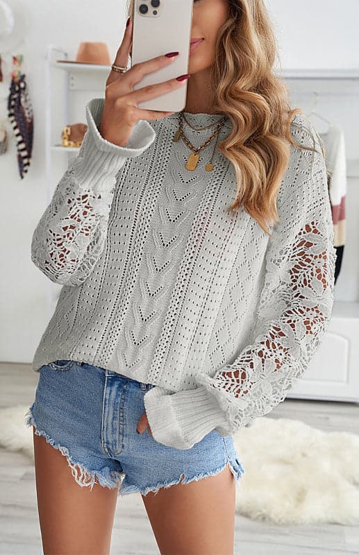 Women's Long Sleeve Cutout Petal Sleeve Sweater.