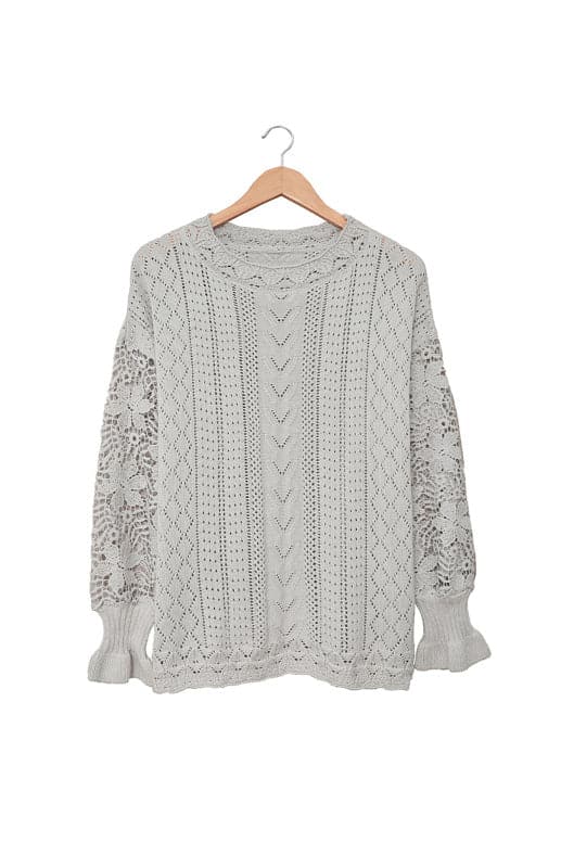 Women's Long Sleeve Cutout Petal Sleeve Sweater.