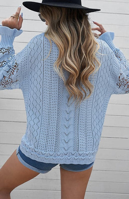 Women's Long Sleeve Cutout Petal Sleeve Sweater.