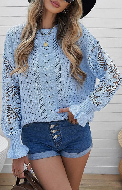 Women's Long Sleeve Cutout Petal Sleeve Sweater.