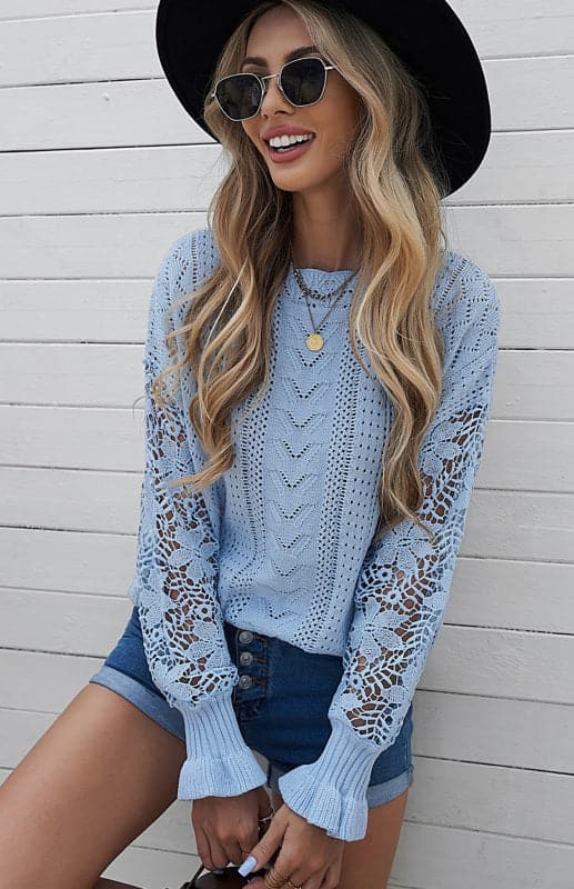 Women's Long Sleeve Cutout Petal Sleeve Sweater.