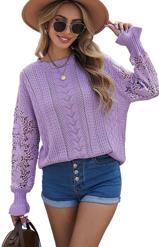 Women's Long Sleeve Cutout Petal Sleeve Sweater.