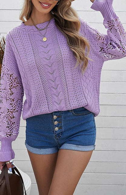 Women's Long Sleeve Cutout Petal Sleeve Sweater.